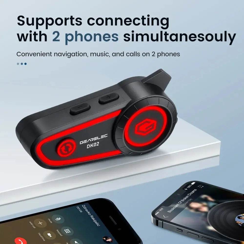 GEARELEC DK02 Bluetooth Motorcycle Helmet Headset – IPX7 Waterproof, 2800mAh Battery, Ambient Lights & Stereo Sound - One-Sake.com