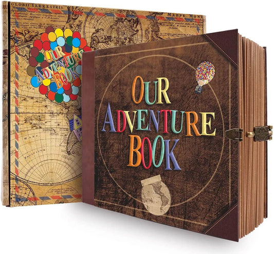 146-Page DIY Handmade Photo Album Scrapbook – Retro Kraft 'Our Adventure Book' with Pixar UP-Themed Accessories | Leather Cover &amp; Love Quote for Wedding, Anniversary &amp; Mother’s Day Gifts - One-Sake.com