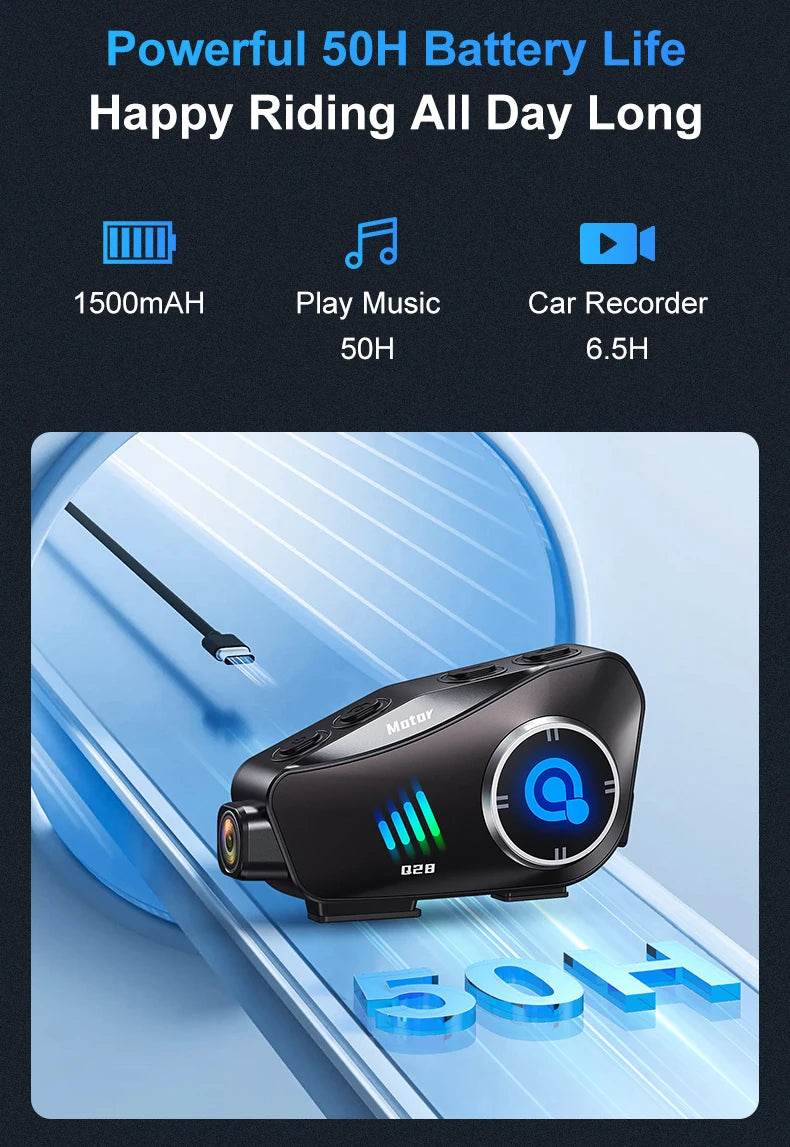 Q28 Motorcycle Helmet Bluetooth Headset with 1080P HD Camera - IP66 Waterproof, Super Wide-Angle Lens & WiFi Video Recorder - One-Sake.com