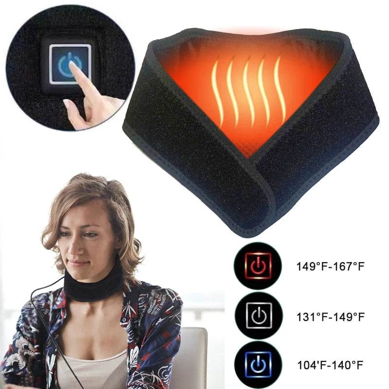 Electric Heated Neck Belt – 3 Heat Levels & Massage for Neck Pain Relief, Warmth & Relaxation - One-Sake.com