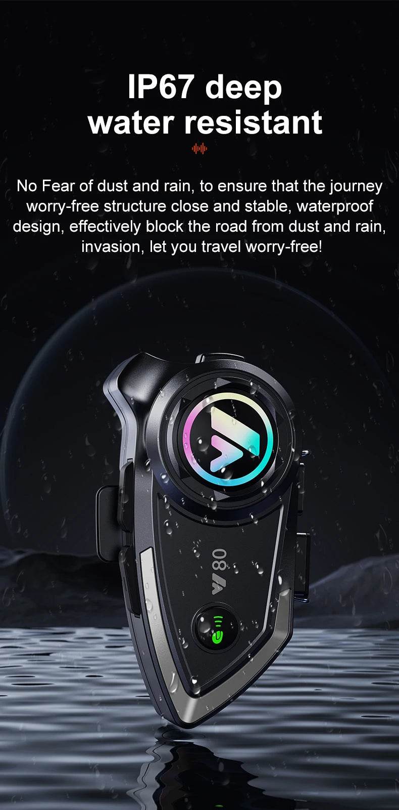 Y80 Bluetooth 5.3 Motorcycle Headset - Hands-Free Calling, Music, and GPS Navigation - One-Sake.com
