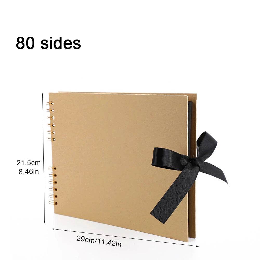ZK20 DIY Kraft Memory Book – 80-Page Blank Scrapbook Album with Ribbon Closure | Wedding Guestbook, Anniversary Gift, Travel Diary &amp; Family Photo Album - One-Sake.com