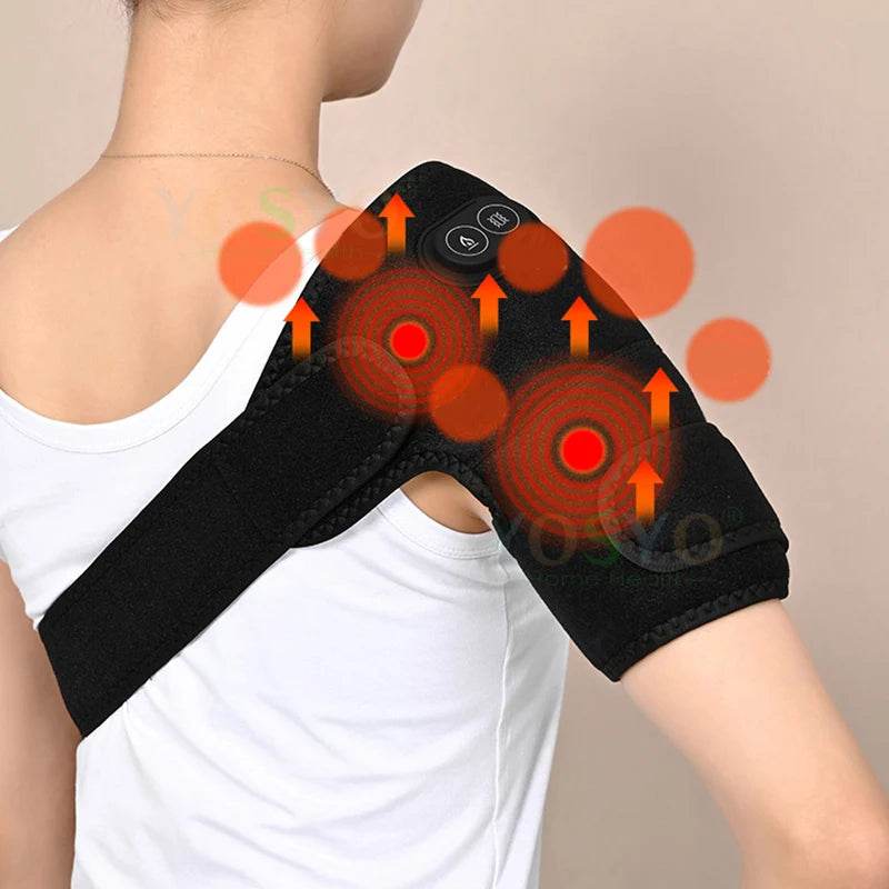 Electric Heated Shoulder & Knee Massager – 3 Heat Levels, Vibration Massage, USB Rechargeable Support Strap for Work, Home & Travel - One-Sake.com