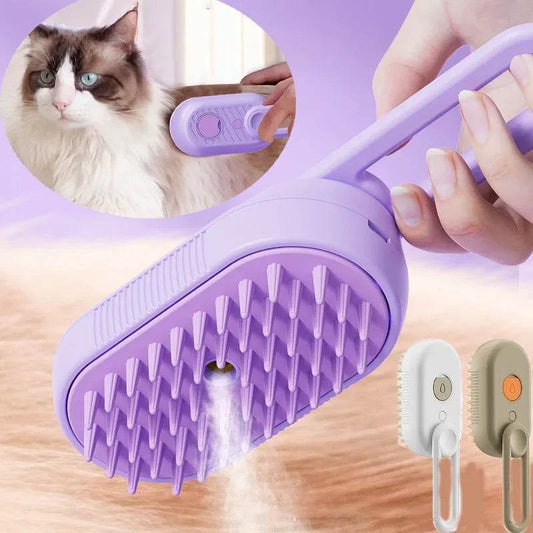 3-in-1 Electric Pet Steamer Brush with Essential Oil &amp; De-Shedding Comb – Steam, Spray &amp; Massage for Dogs, Cats &amp; Long-Haired Animals - One-Sake.com