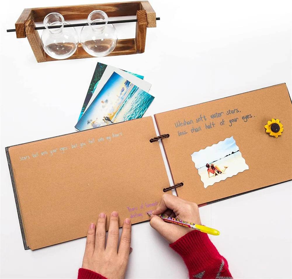 40-Page DIY Adventure Album – Handmade Kraft Scrapbook for Wedding, Anniversary &amp; Travel Memories | Vintage-Style Photo Album with Pocket &amp; Ribbon Bookmark - One-Sake.com