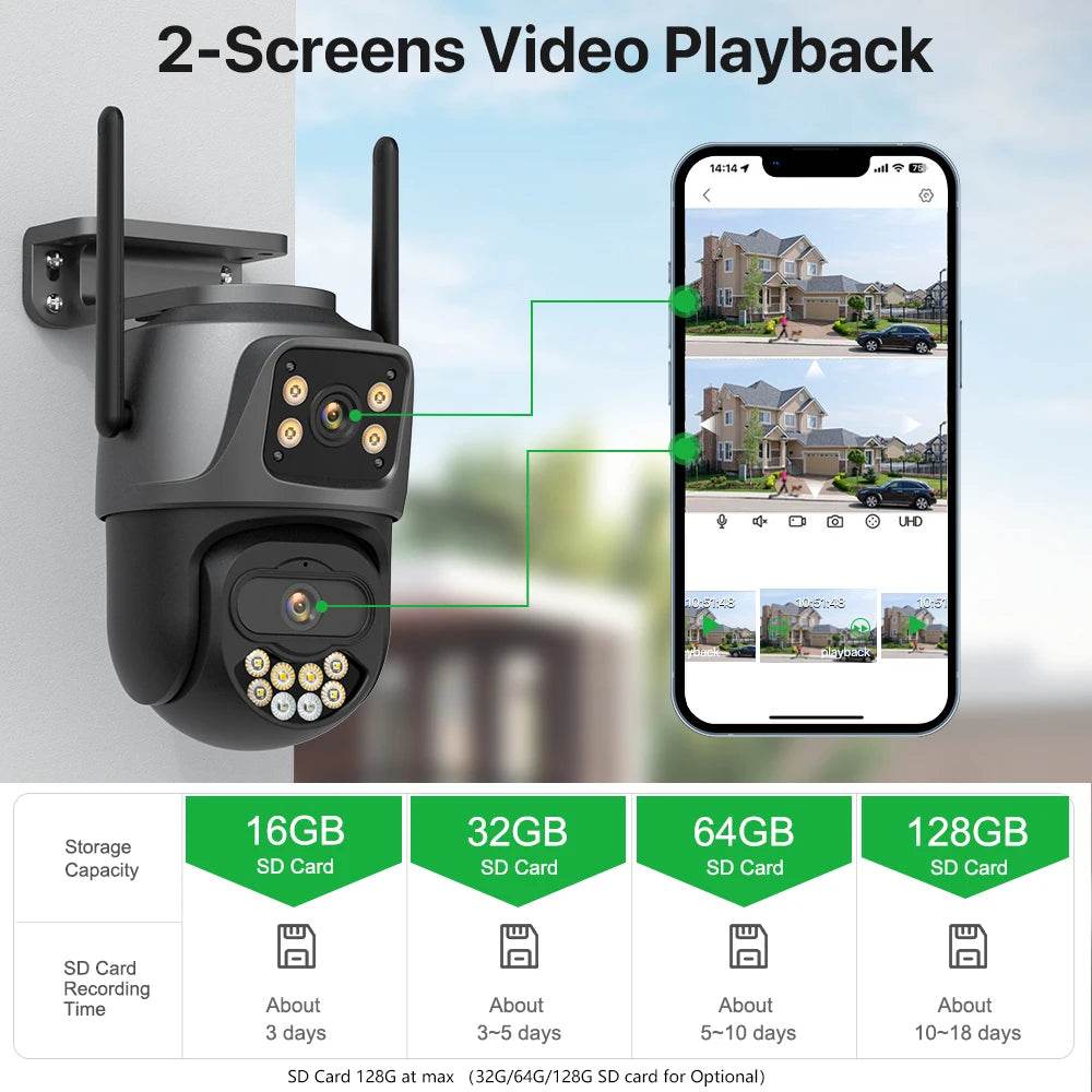 External WiFi PTZ Camera Dual Lens 4K 8MP HD – Outdoor IP Security Camera with Auto Tracking, Full Color Night Vision &amp; IP66 Waterproof [iCSee P2P Remote Monitoring | 2-Way Audio | SD Card &amp; Cloud Storage] - One-Sake.com