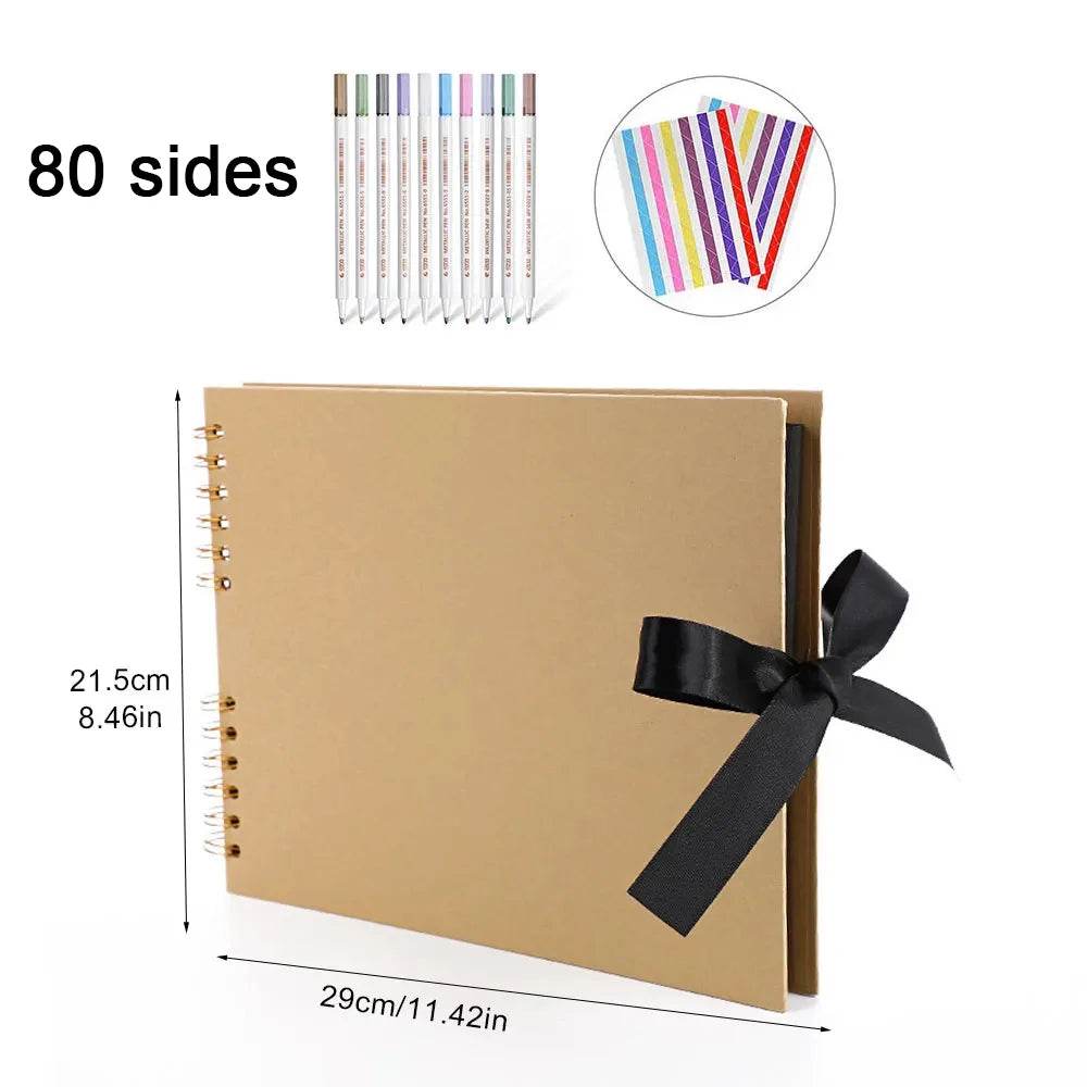 ZK20 DIY Kraft Memory Book – 80-Page Blank Scrapbook Album with Ribbon Closure | Wedding Guestbook, Anniversary Gift, Travel Diary &amp; Family Photo Album - One-Sake.com