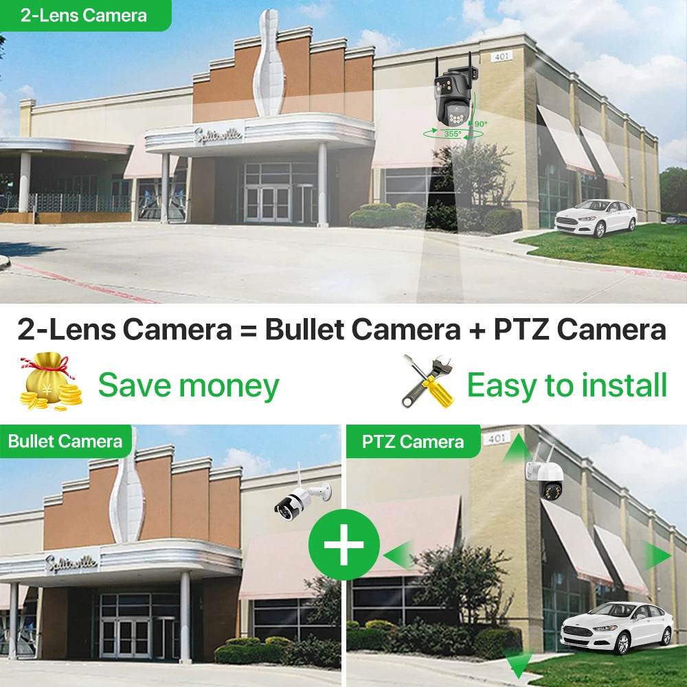 External WiFi PTZ Camera Dual Lens 4K 8MP HD – Outdoor IP Security Camera with Auto Tracking, Full Color Night Vision &amp; IP66 Waterproof [iCSee P2P Remote Monitoring | 2-Way Audio | SD Card &amp; Cloud Storage] - One-Sake.com