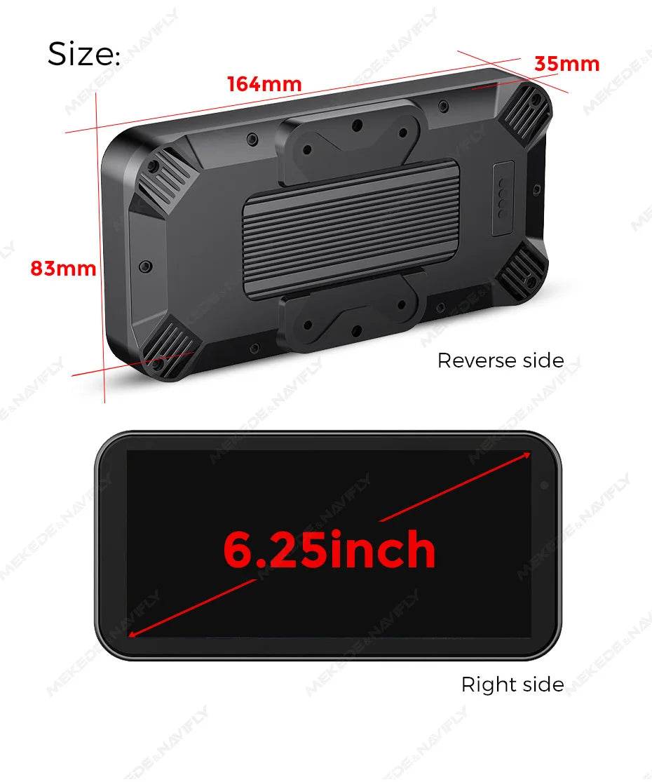 6.25” Waterproof Motorcycle GPS – IP67 Navigation with Wireless CarPlay, Android Auto & DVR Recording - One-Sake.com