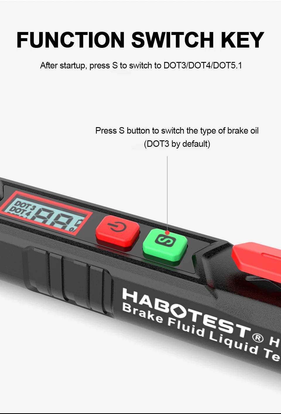HGKJ Brake Fluid Tester Pen – Digital Automotive Oil Moisture Detector with Sound &amp; Light Alarm [DOT3/DOT4/DOT5.1 Compatibility | LCD Display &amp; Tri-Color Backlight] - One-Sake.com