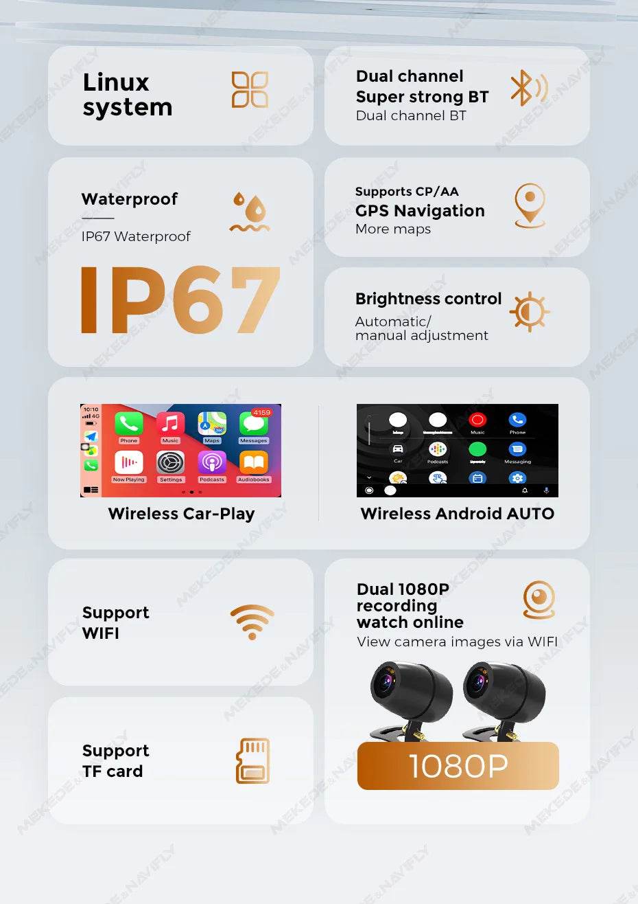 6.25” Waterproof Motorcycle GPS – IP67 Navigation with Wireless CarPlay, Android Auto & DVR Recording - One-Sake.com
