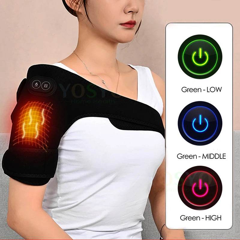 Electric Heated Shoulder & Knee Massager – 3 Heat Levels, Vibration Massage, USB Rechargeable Support Strap for Work, Home & Travel - One-Sake.com