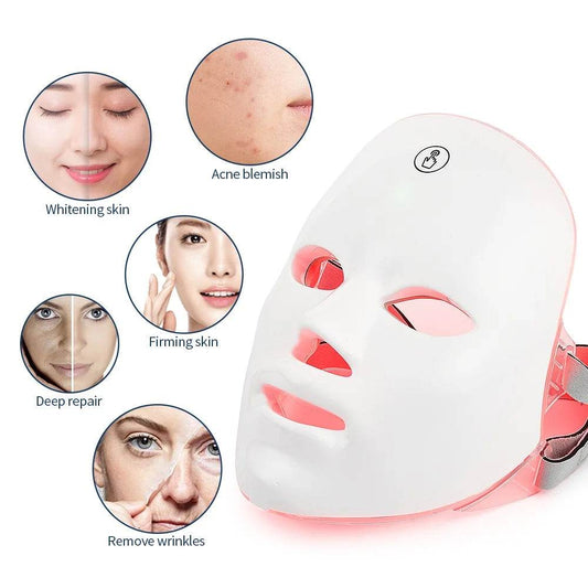 7 Colors Photon Facial LED Mask Red Light Therapy Anti Aging Face Neck Beauty Mask Relaxation Treatment Anti-Wrinkle Skin Care - One-Sake.com