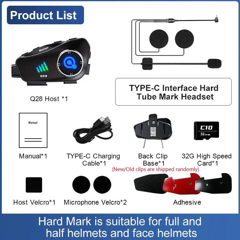 Q28 Motorcycle Helmet Bluetooth Headset with 1080P HD Camera - IP66 Waterproof, Super Wide-Angle Lens & WiFi Video Recorder - One-Sake.com