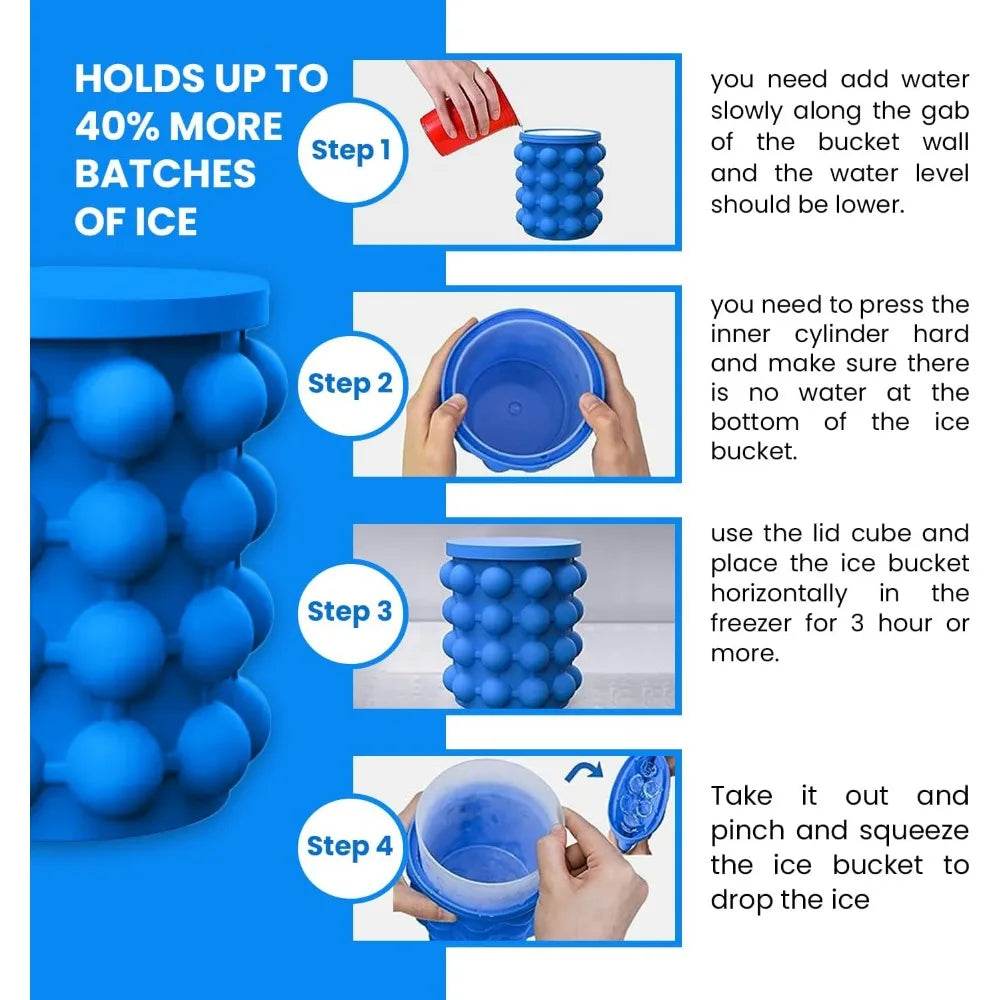 2-in-1 Large Silicone Ice Cube Mold – Portable Ice Bucket for Whiskey, Beer & Frozen Drinks - One-Sake.com