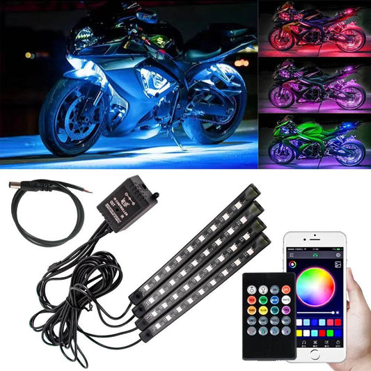 RGB APP-Controlled LED Motorcycle & Car Atmosphere Light Strip - 12V Waterproof Sound-Activated Foot Lamp for Moto Decoration - One-Sake.com