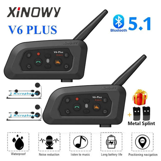 XINOWY V6 Plus Bluetooth Helmet Headset - 1200M Waterproof Intercom for 6 Riders, Motorcycle Communicator - One-Sake.com