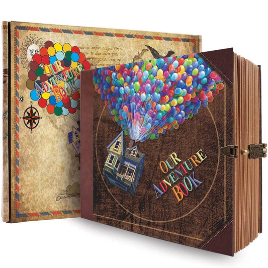 146-Page DIY Adventure Scrapbook – Retro Kraft Leather 'Our Adventure Book' for Wedding, Anniversary &amp; Valentine Memories | Includes Pixar UP-Themed Accessories &amp; Gift Box - One-Sake.com