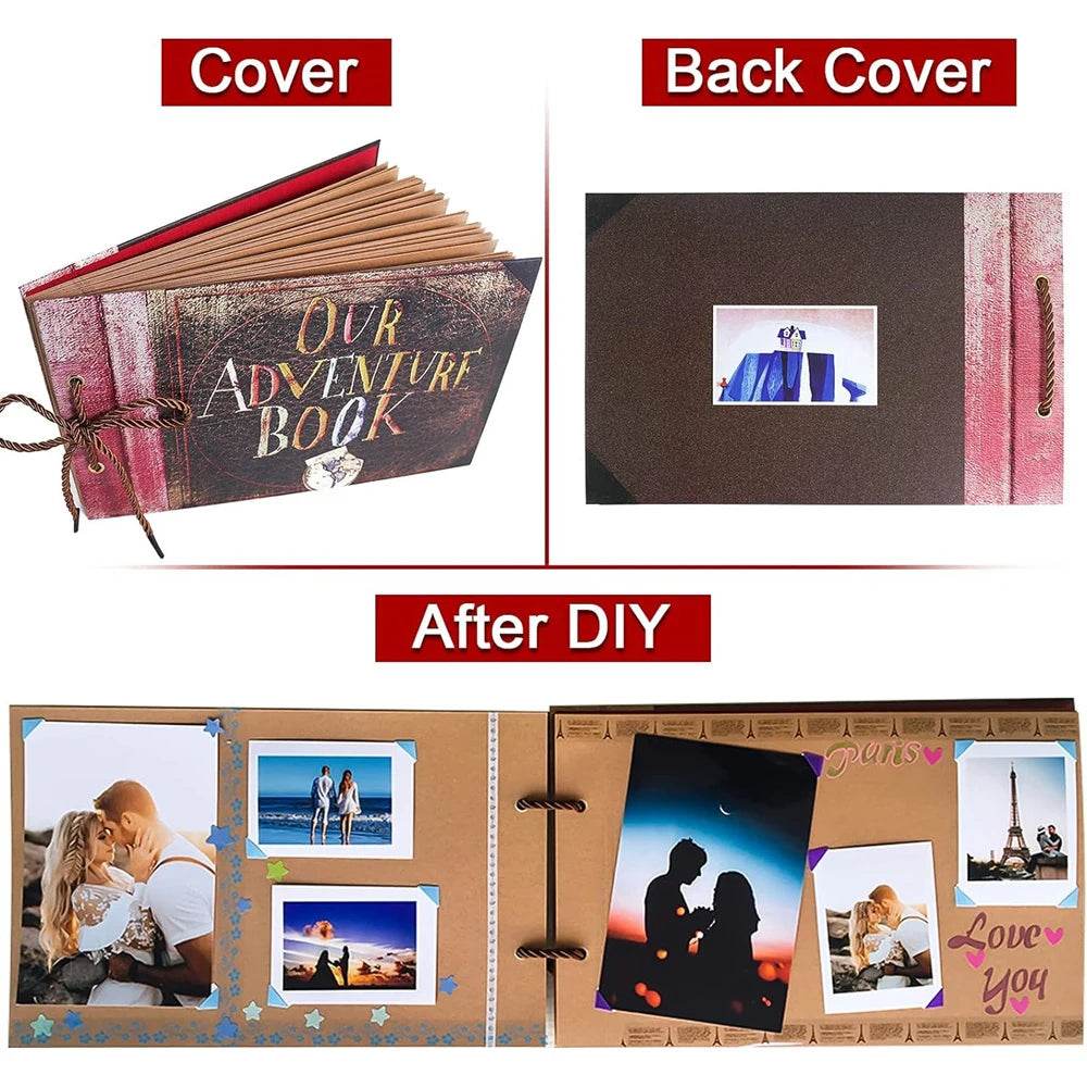 40-Page DIY Adventure Album – Handmade Kraft Scrapbook for Wedding, Anniversary &amp; Travel Memories | Vintage-Style Photo Album with Pocket &amp; Ribbon Bookmark - One-Sake.com