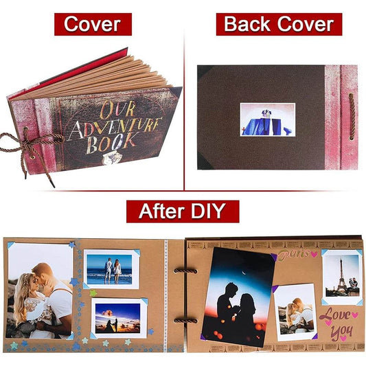40-Page DIY Adventure Album – Handmade Kraft Scrapbook for Wedding, Anniversary &amp; Travel Memories | Vintage-Style Photo Album with Pocket &amp; Ribbon Bookmark - One-Sake.com