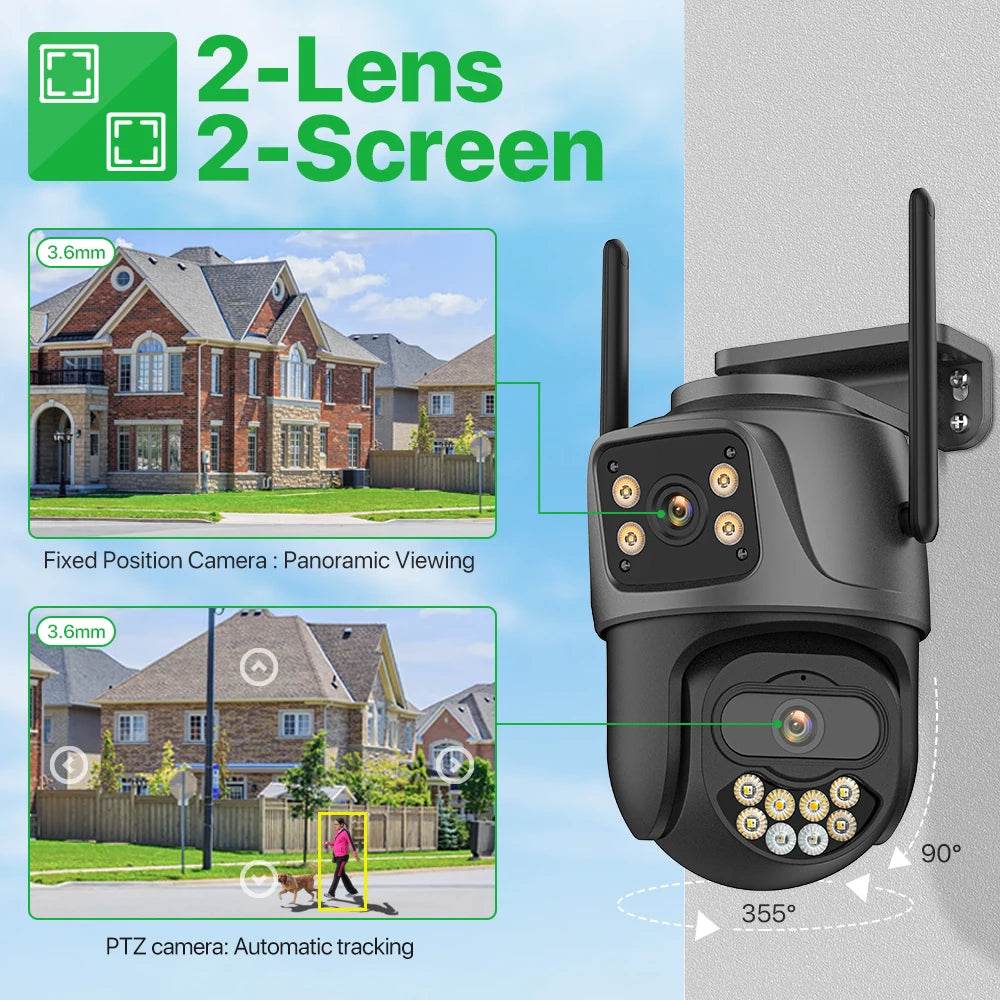 External WiFi PTZ Camera Dual Lens 4K 8MP HD – Outdoor IP Security Camera with Auto Tracking, Full Color Night Vision &amp; IP66 Waterproof [iCSee P2P Remote Monitoring | 2-Way Audio | SD Card &amp; Cloud Storage] - One-Sake.com