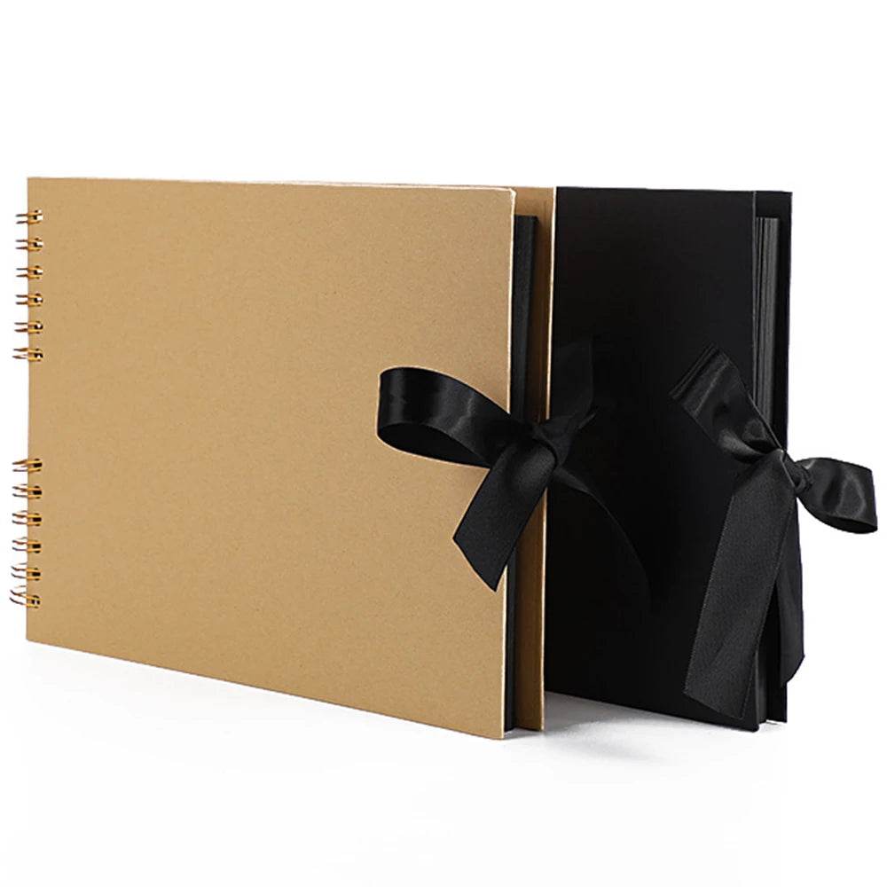 ZK20 DIY Kraft Memory Book – 80-Page Blank Scrapbook Album with Ribbon Closure | Wedding Guestbook, Anniversary Gift, Travel Diary &amp; Family Photo Album - One-Sake.com