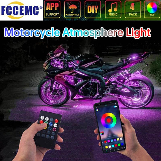 APP-Controlled LED Motorcycle Ambient Light Strip - 12V Waterproof Sound-Activated Foot Lamp with Remote Control for Car & Moto Decoration - One-Sake.com