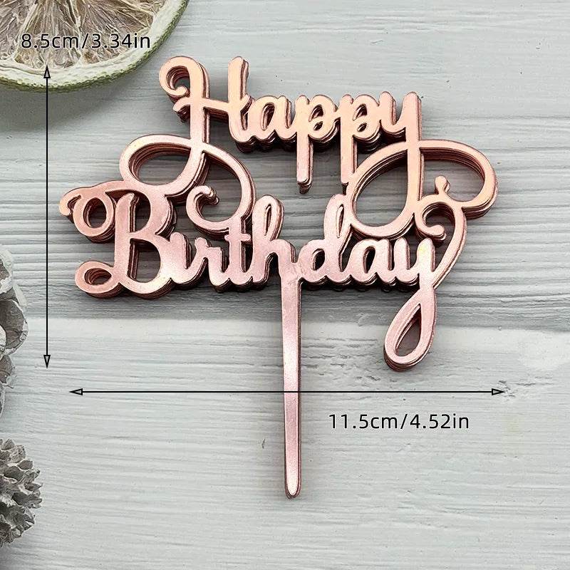 10 Pcs Acrylic Happy Birthday Cake Toppers – Pink Gold Silver Party Decorations for Kids, Adults, Baby Showers &amp; Weddings - One-Sake.com