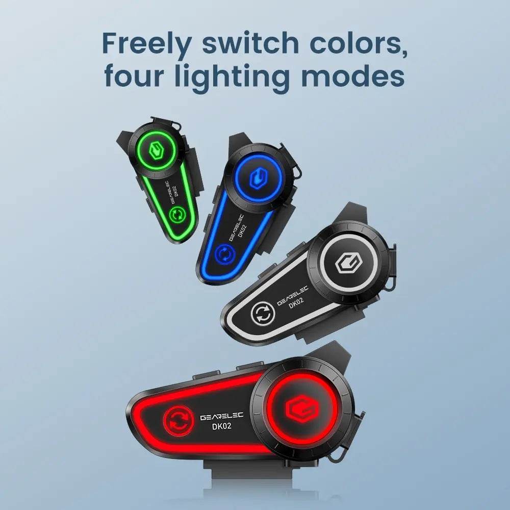 GEARELEC DK02 Bluetooth Motorcycle Helmet Headset – IPX7 Waterproof, 2800mAh Battery, Ambient Lights & Stereo Sound - One-Sake.com