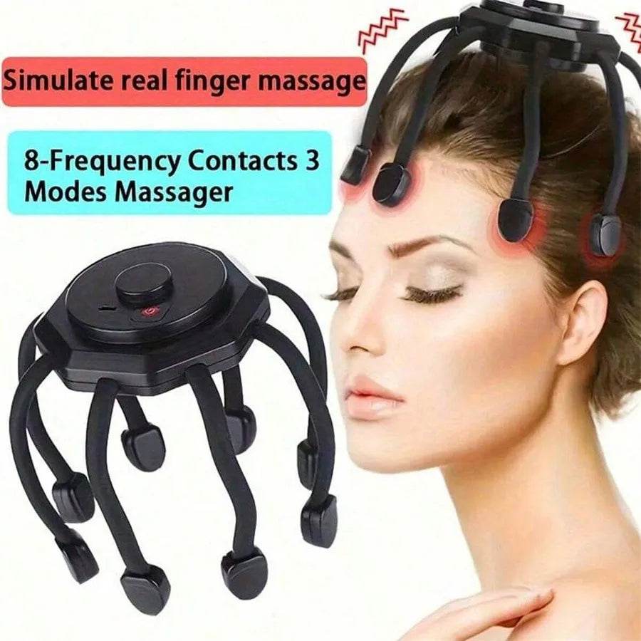 Cordless Electric Scalp Massager – 360° Head Massage with 8 Finger Tips for Deep Relaxation & Stress Relief - One-Sake.com