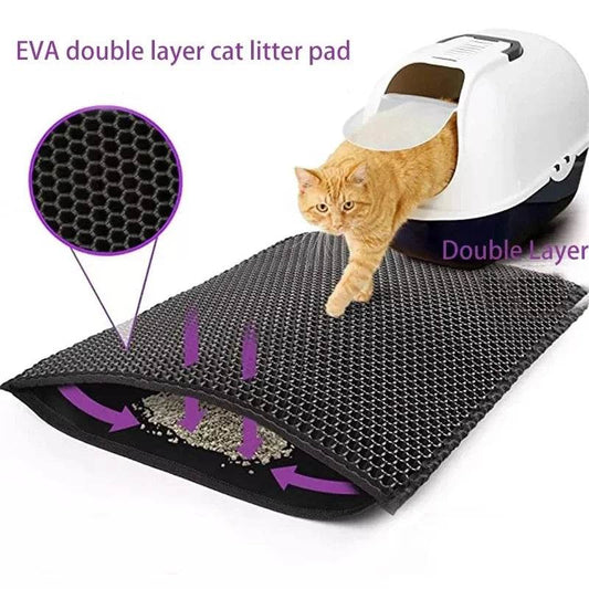 Double-Layer Cat Litter Mat with Free Gift – Non-Slip Waterproof Pet Litter Box Mat &amp; Washable Floor Protector | Urine-Resistant Design for Sand, Clay &amp; Crystal Litter - One-Sake.com
