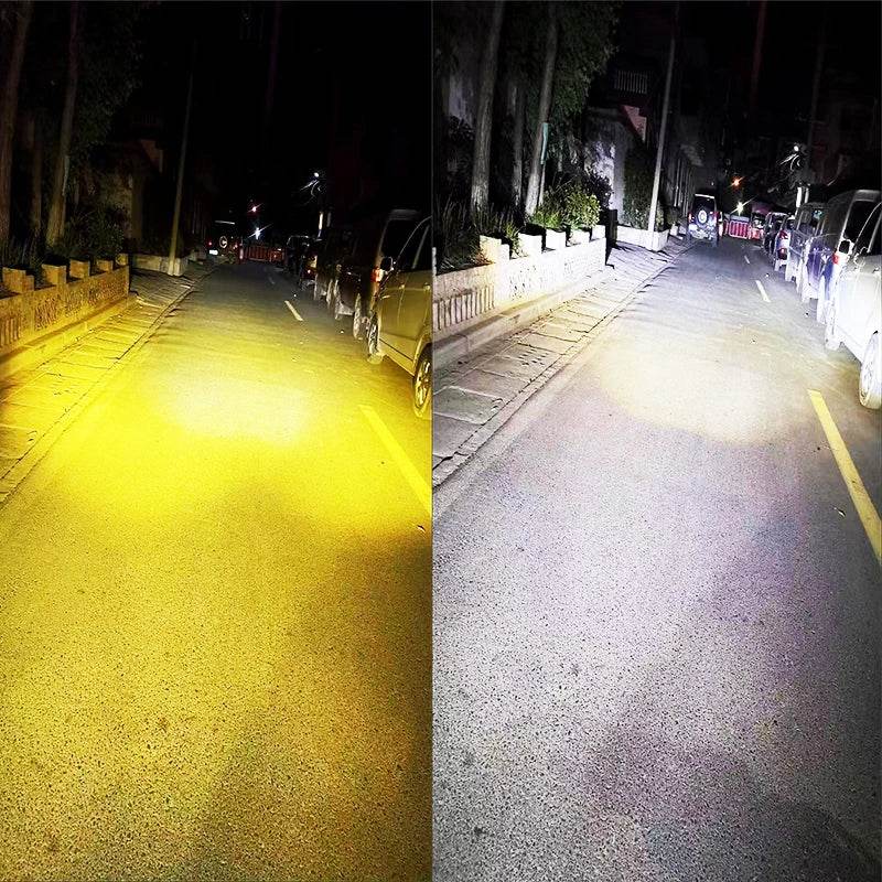 Dual-Color Motorcycle LED Spotlights – Hi/Low Beam Fog Lights, IP68 Waterproof, 1800LM Brightness for Cars, Trucks & SUVs - One-Sake.com