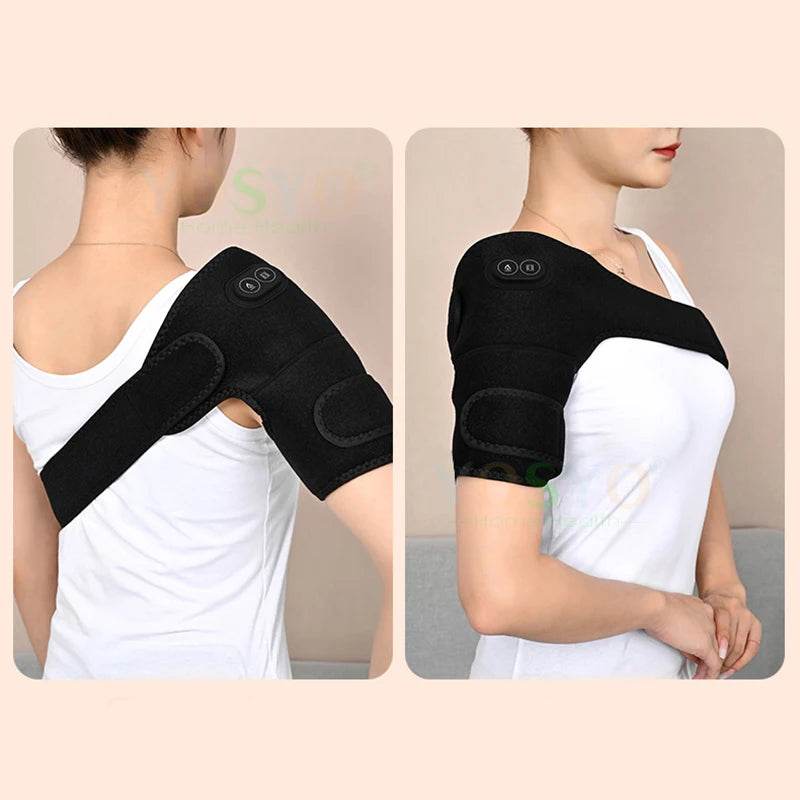 Electric Heated Shoulder & Knee Massager – 3 Heat Levels, Vibration Massage, USB Rechargeable Support Strap for Work, Home & Travel - One-Sake.com