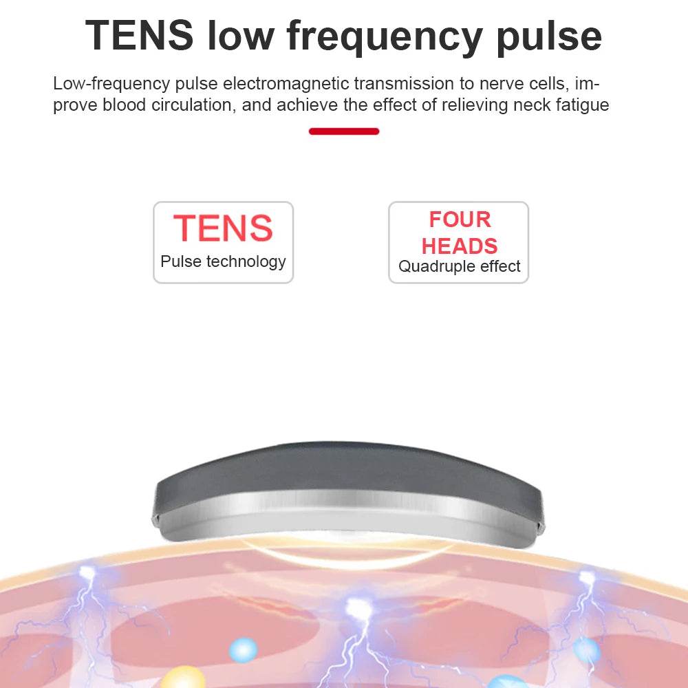 4-Head Electric Neck & Shoulder Massager – TENS Magnetic Pulse, Heat Therapy & 6 Modes for Cervical Pain Relief - One-Sake.com