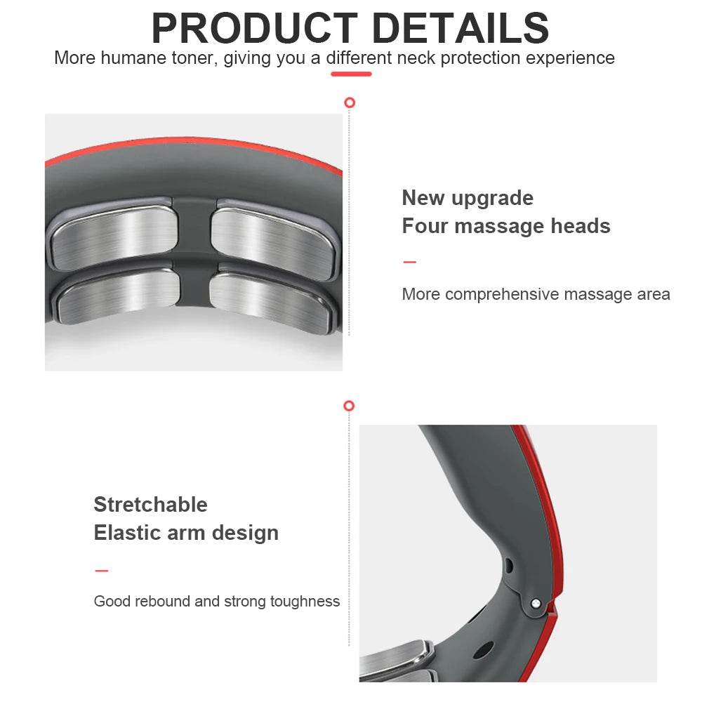 4-Head Electric Neck & Shoulder Massager – TENS Magnetic Pulse, Heat Therapy & 6 Modes for Cervical Pain Relief - One-Sake.com