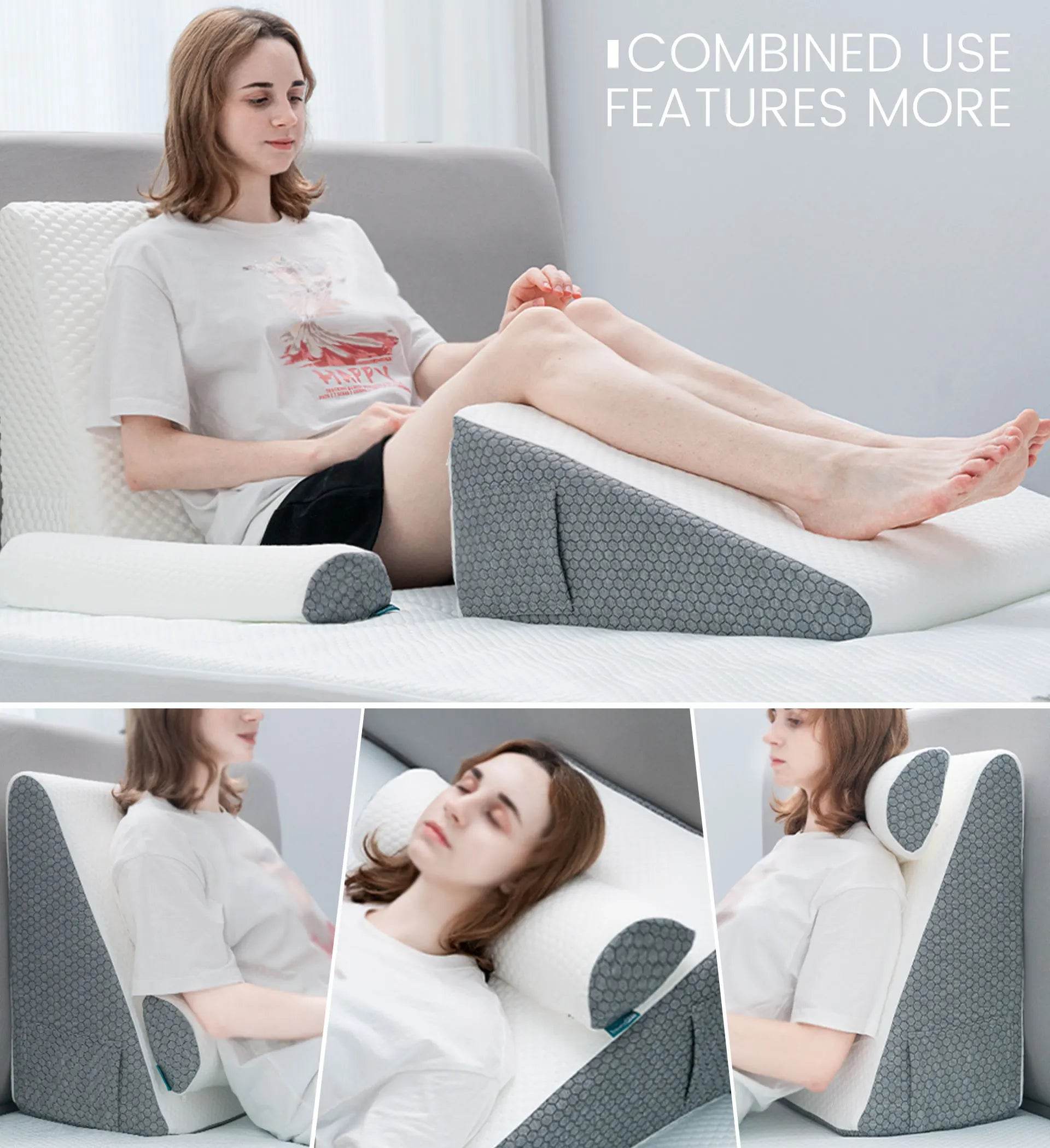 2 Pcs Memory Foam Bed Wedge Pillow/Neck Pillow For Back, Leg, And Knee - Triangle Pillow With Removable Cover - One-Sake.com