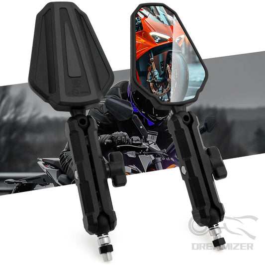 Universal Adjustable Folding Motorcycle Mirrors - Handlebar Side Mirrors for Adventure, Dirt, Street Bikes & ATV - One-Sake.com