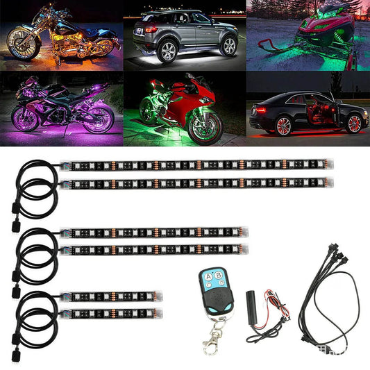 12pcs RGB APP-Controlled LED Motorcycle & Car Atmosphere Light Strip - 12V Waterproof Sound-Activated Foot Lamp for Moto Decoration - One-Sake.com