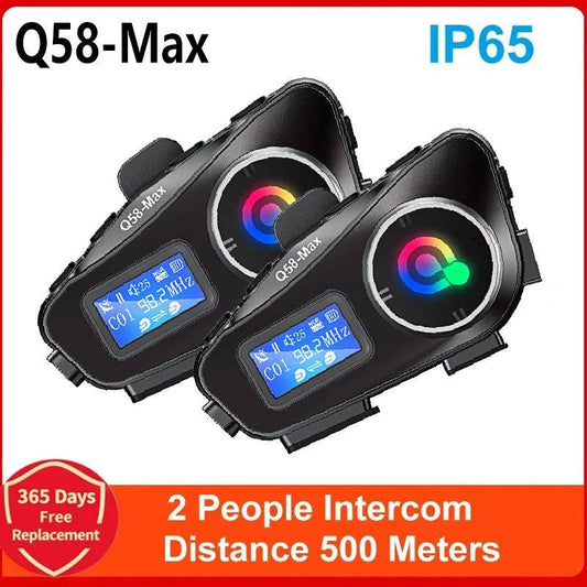 Q58 Max Bluetooth Helmet Intercom - 500M Range, IP65 Waterproof, Music Sharing &amp; Advanced Features - One-Sake.com