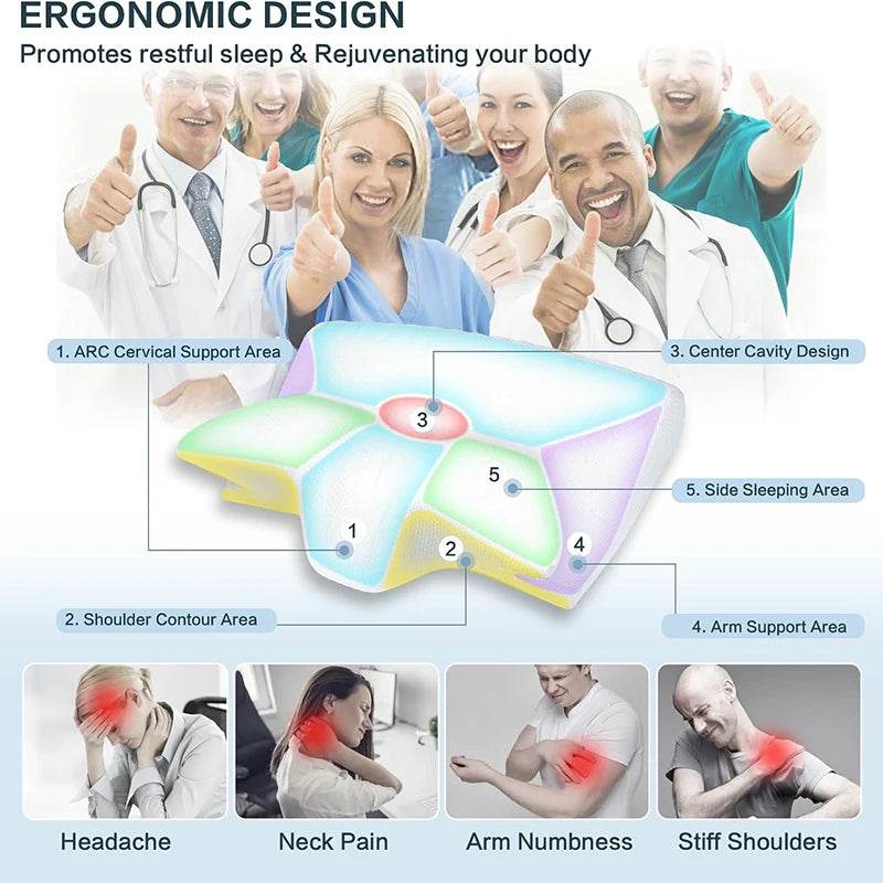 1pc Memory Foam Cervical Pillow, 2 in 1 Ergonomic Contour Orthopedic Pillow for Neck Pain, Contoured Support Pillows,Neck Pillow - One-Sake.com