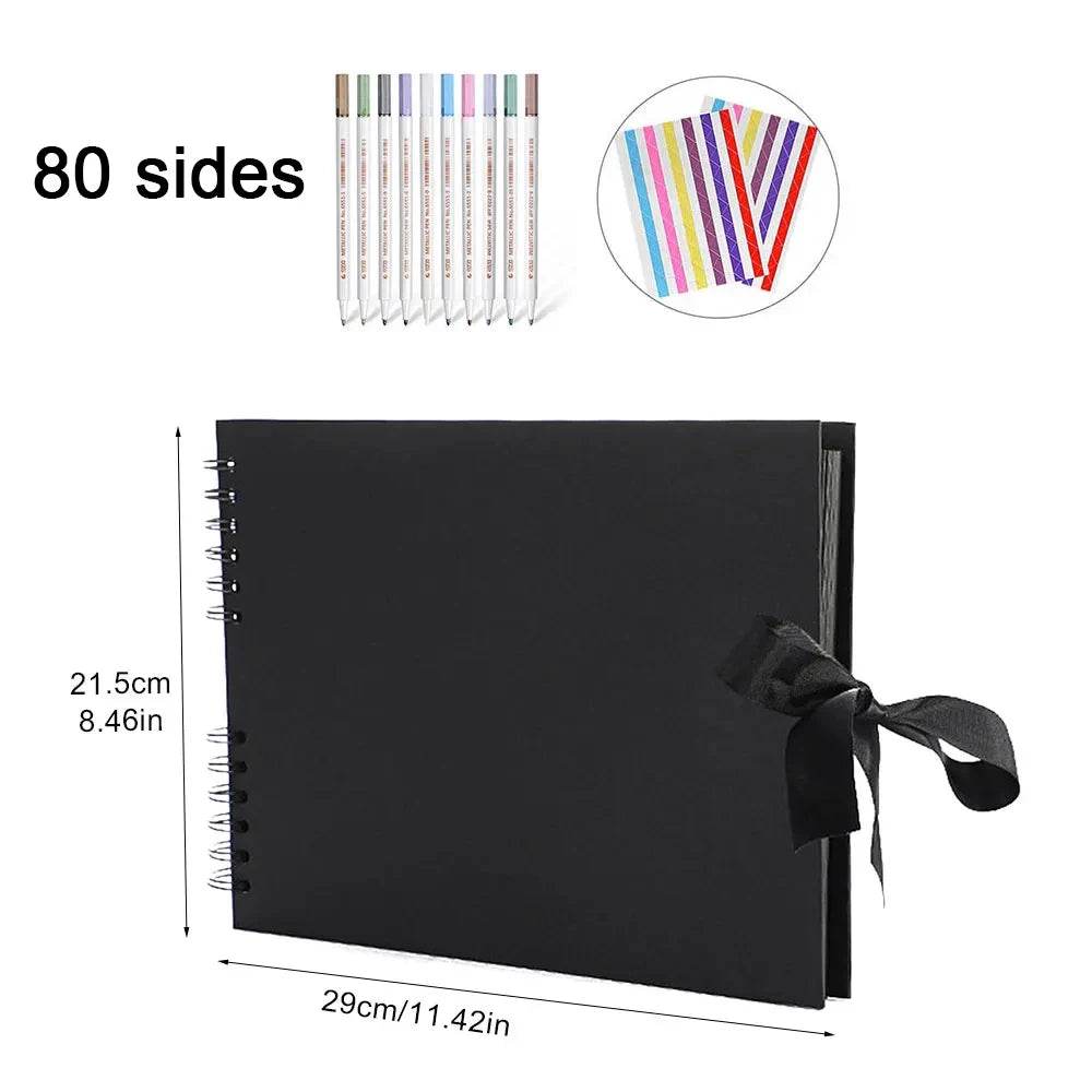 ZK20 DIY Kraft Memory Book – 80-Page Blank Scrapbook Album with Ribbon Closure | Wedding Guestbook, Anniversary Gift, Travel Diary &amp; Family Photo Album - One-Sake.com