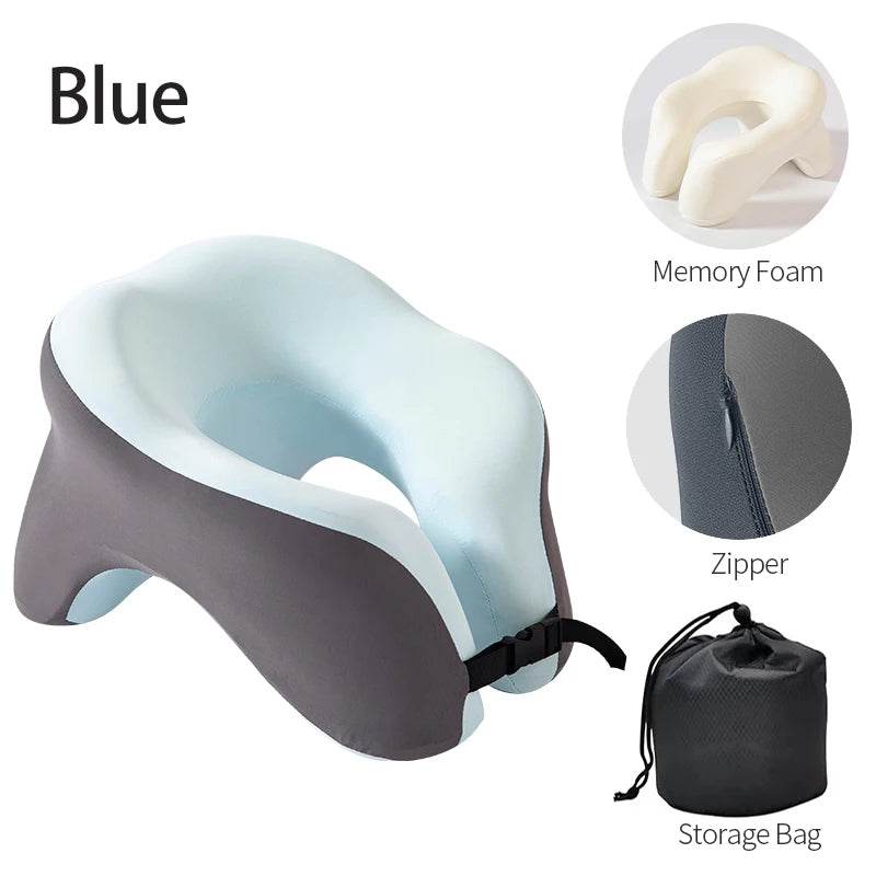 Travel Neck Pillow Memory Foam U-shaped Pillow Snail Style Travel Neck Support Portable Adjustable Soft Noon Break Sleep Pillows - One-Sake.com
