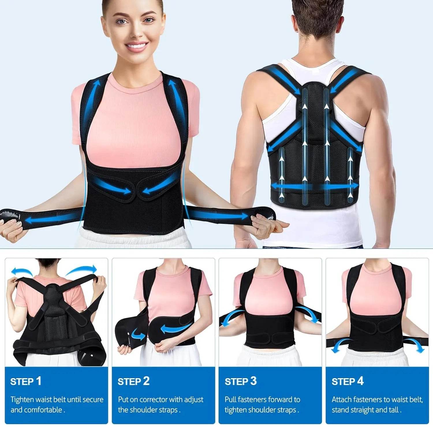 Adjustable Back Brace Posture Corrector for Women &amp; Men – 2-in-1 Lumbar &amp; Shoulder Support with Breathable Mesh [4 ABS Support Bars | Universal Fit | Symbolic Posture Alignment Tool] - One-Sake.com