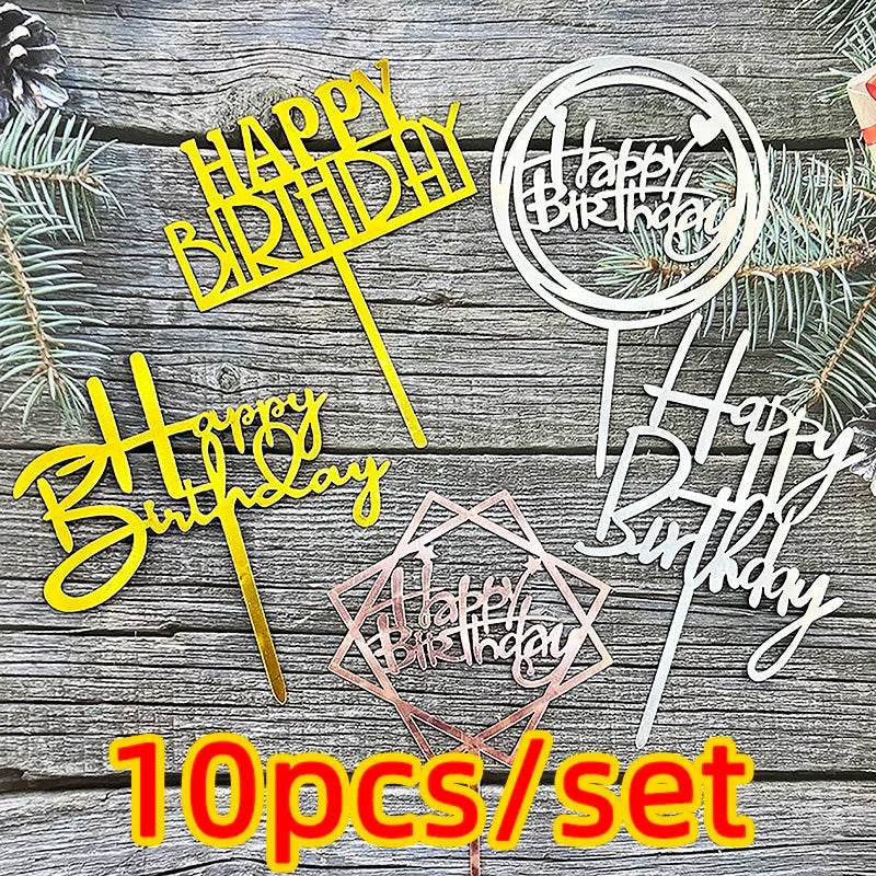 10 Pcs Acrylic Happy Birthday Cake Toppers – Pink Gold Silver Party Decorations for Kids, Adults, Baby Showers &amp; Weddings - One-Sake.com