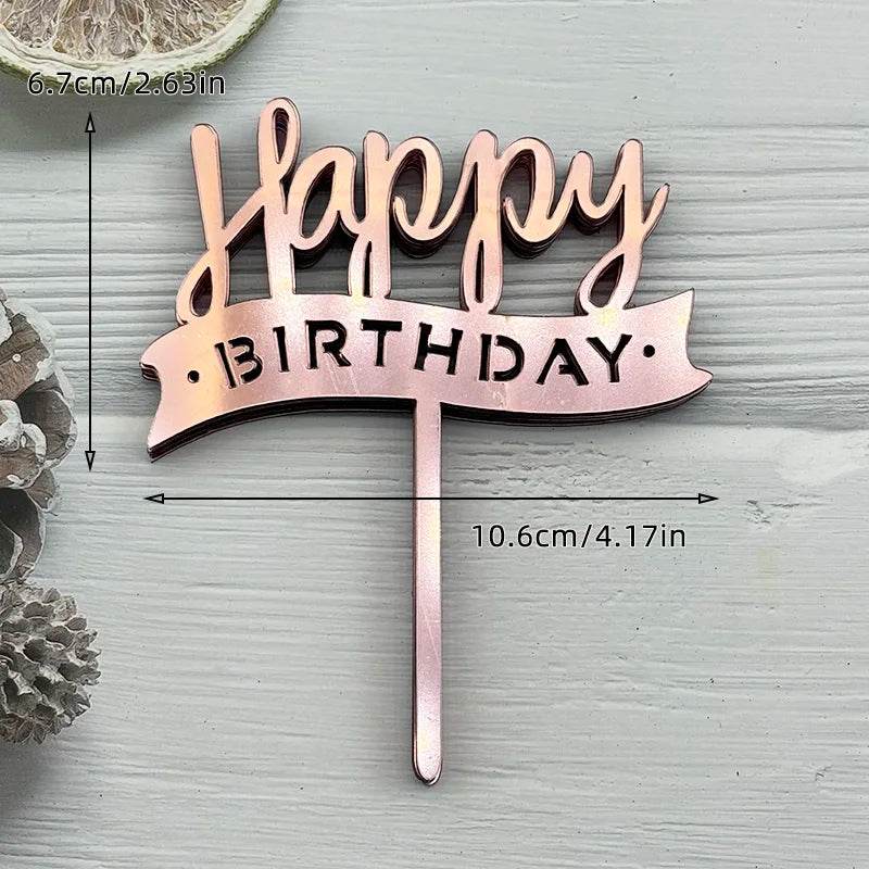 10 Pcs Acrylic Happy Birthday Cake Toppers – Pink Gold Silver Party Decorations for Kids, Adults, Baby Showers &amp; Weddings - One-Sake.com