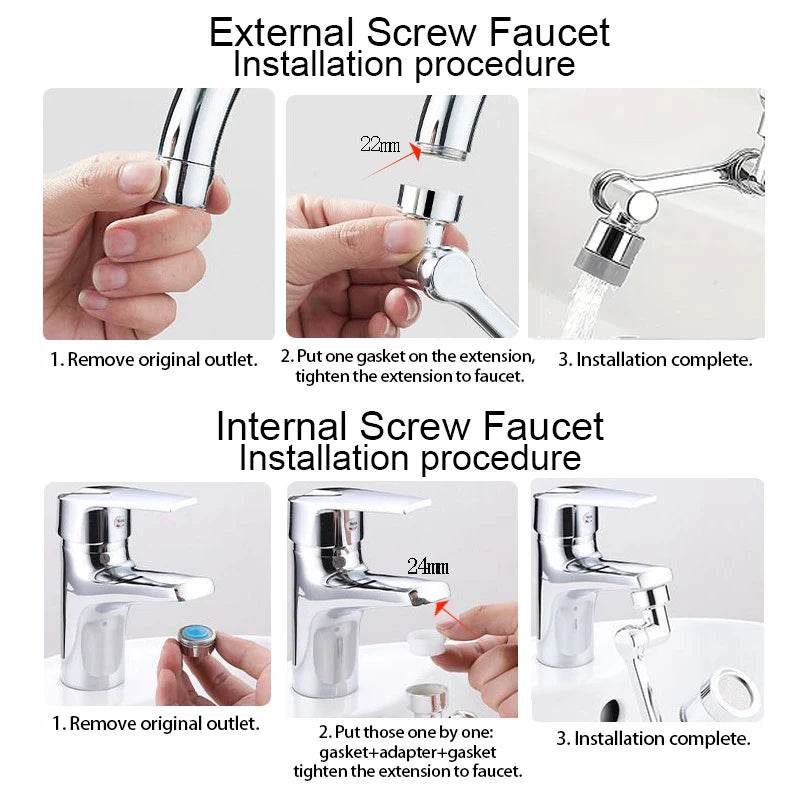 1080° Rotatable Faucet Sprayer Head – Dual Spray Modes | Eco-Friendly Splash-Proof Tap Attachment for Kitchen &amp; Bathroom - One-Sake.com