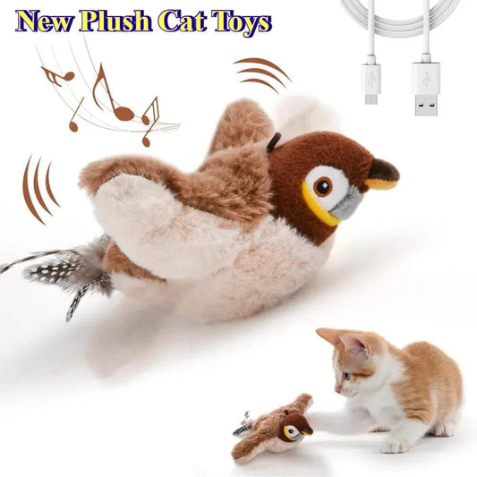 Hot Cat Interactive Toys Catnip Electric Pat Bird (with Catnip) Dog Cats Touch-Activated Squeaky Plush Toy Pet USB Rechargeable - One-Sake.com