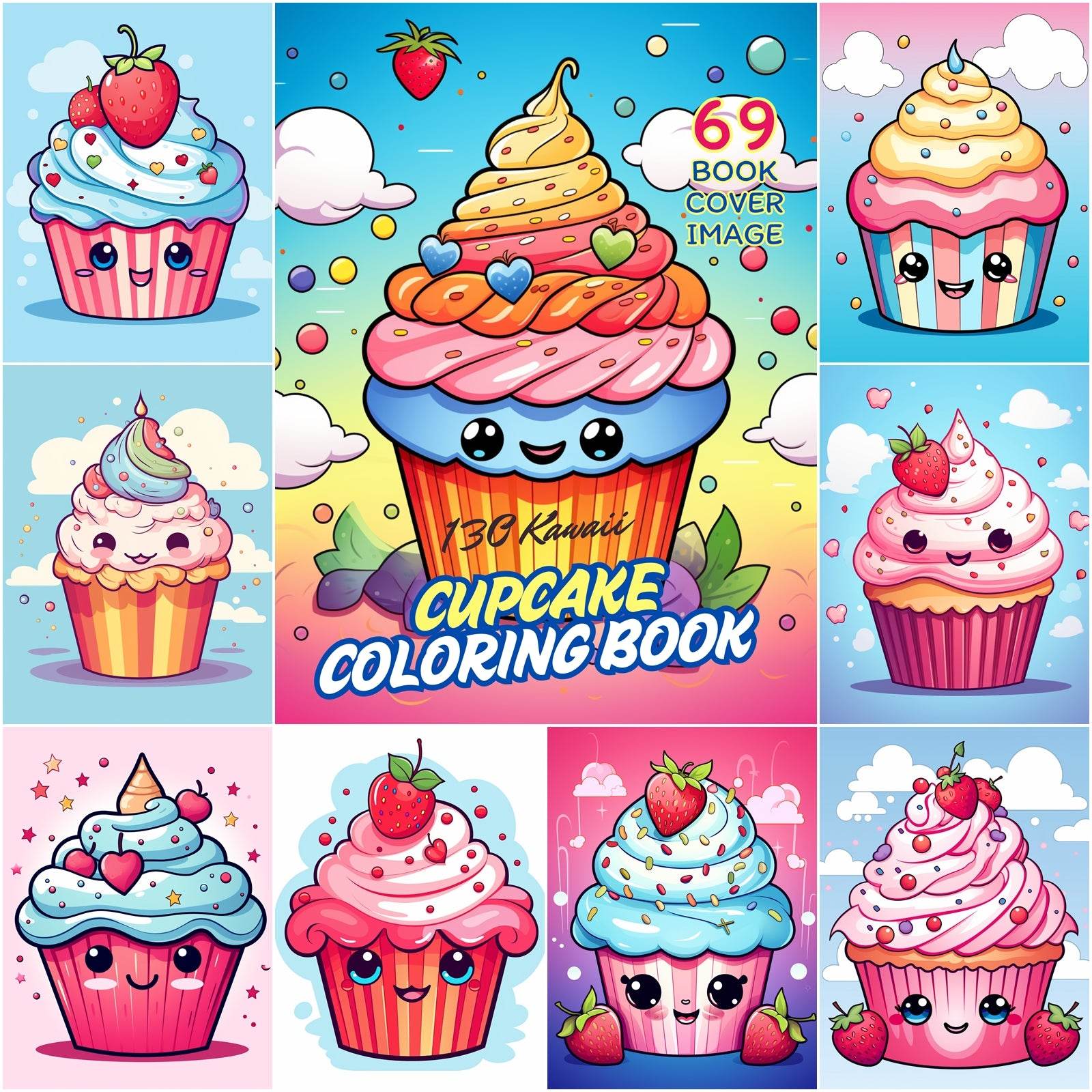Kawaii Cupcake Coloring Pages Book by Dream Biggest - One-Sake.com