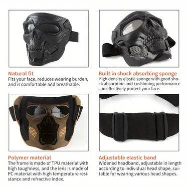 Motorcycle Skull Wind Goggles &amp; Tactical Mask Set – Windproof Outdoor Sports Riding Glasses with Halloween Costume Design for Bikers &amp; Adventure Enthusiasts - One-Sake.com