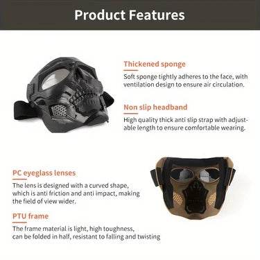 Motorcycle Skull Wind Goggles &amp; Tactical Mask Set – Windproof Outdoor Sports Riding Glasses with Halloween Costume Design for Bikers &amp; Adventure Enthusiasts - One-Sake.com